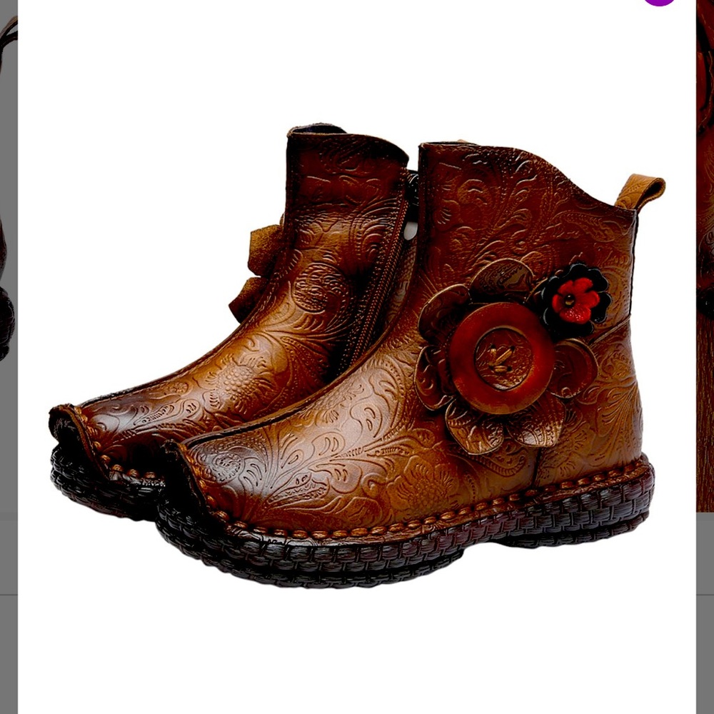 Brown Double Rosette Leather Ankle Boot Women’s